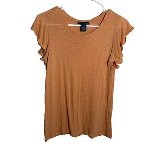 Chelsea & Theodore Blouse Women's Medium Orange Round Neck Ruffle Linen Top